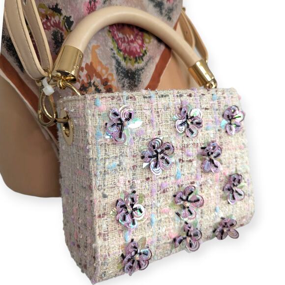 Y2K Pink Sparkle Tweed Crossbody Case Purse - Picture 1 of 6